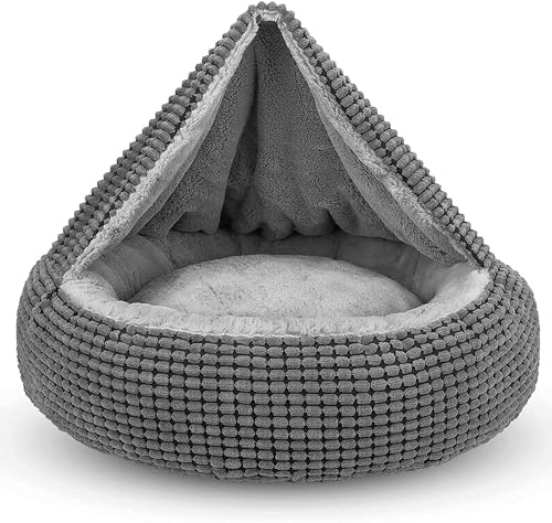 JOEJOY Hundebett Mittelgroße Hunde, Katzenbett Rund mit Decke, Hundekorb Waschbar Flauschig, Hundebetten für Katzen und Kleine Mittlere Hunde, 66x66x15cm