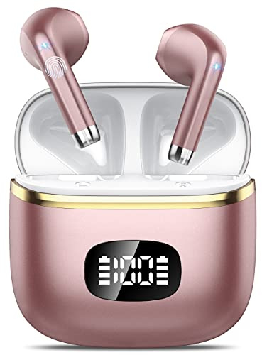 Bluetooth Kopfhörer, 2026 Neu In Ear Kopfhörer Kabellos Bluetooth 5.3 mit 4 ENC Mic, HiFi Stereo Noise Cancelling Wireless Earbuds, 40H Spielzeit LED-Anzeige, IP7 Wasserdicht Sport Ohrhörer USB-C Rose