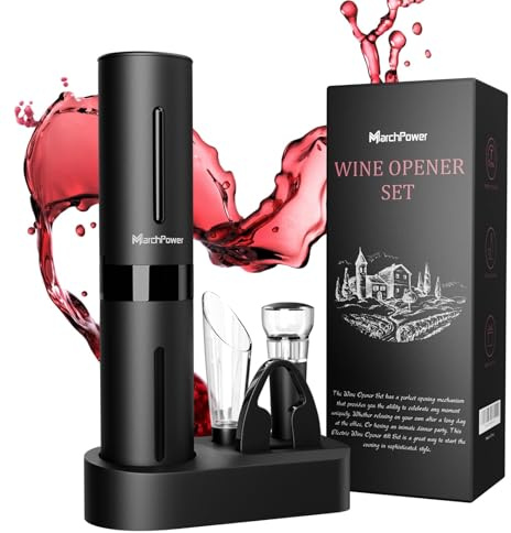 Marchpower Elektrischer Korkenzieher, Geschenkbox 6-in-1 Elektrischer Weinflaschenöffner, 7s Automatischer Weinflaschenöffner mit Folienschneider Vakuumstopfen und Weinausgieer für Weihnachten, Partys