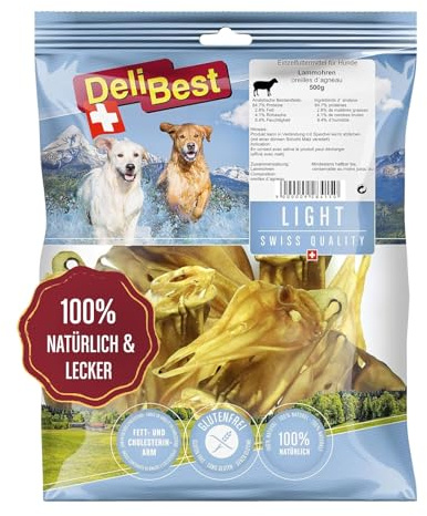 DeliBest Light Lammohren I Kausnack zur Zahnreinigung I Hundesnacks getreidefrei I Hundekauartikel I natürlicher Hunde Zahnsteinentferner I Hundezahnpflege Snack 500g