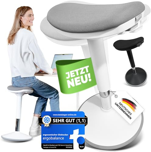ergobalance Ergonomischer Bürohocker [2 Sitzpositionen] höhenverstellbarer Sattelhocker [43–63 cm] Sitzhocker für aktives Sitzen | Rutschfester Standfuß