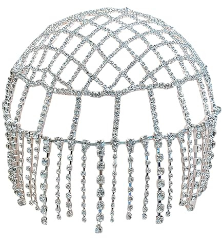 NICENEEDED Strass Quaste Kopfkette Silberkappe, Roaring 20s Crystal Flapper Cap Headpiece, Funkelnder Strass-Kopfschmuck Gatsby Haarschmuck Für Frauen