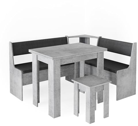 Vicco Eckbankgruppe Roman, Beton, 150 x 120 cm mit Tisch, geeignet für Eckaufstellung in Küchen und Essbereichen