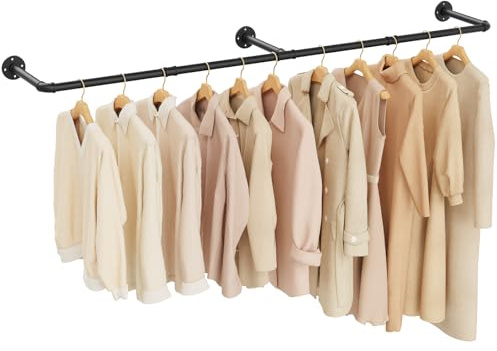 Yawinhe Kleiderstange Wandmontage,178cm Garderobenstange,Schwarz,1-Pack | Industrierohr Kleiderstangen,Kleiderbügel für die Wand, Platzsparenders Wandregal Küchenregal mit 3 Basen, für Geschäft