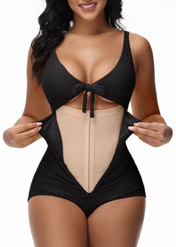 SHAPSHE Damen-Badeanzug, Bauchkontrolle, Einteiler, schlankmachender Badeanzug, Cutout, Bindeknoten, Bikini, Push-Up-Bademode