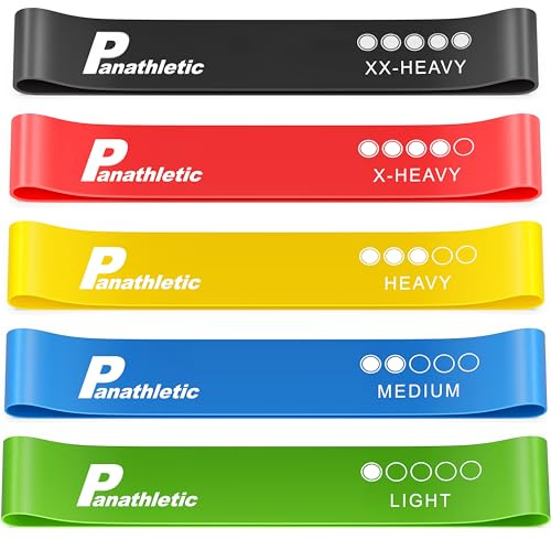 Panathletic Fitnessbänder, 5er Set – 5 Verschiedene Stärken, Übungsanleitung, E-Book, Tragebeutel – 5X Fitnessband, Gymnastikband, Widerstandsband