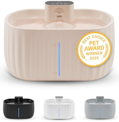 Pretty Paw Katzenbrunnen Kabellos mit Bewegungsmelder - Trinkbrunnen für Katze mit 45 Tagen Akku - Wasserbrunnen für Katzen mit Filter & 3 Liter Wassertank - Aqua Sense (Beige)