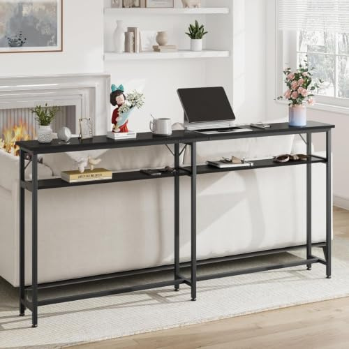 Garvee Konsolentisch Schmal für Flur, Eingang,180x20x100 cm | Konsolentisch Hinter Sofa Schmaler Konsolentisch Beistelltisch für Wohnzimmer, Schmale Konsole Schwarz