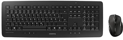 CHERRY DW 5100, Kabelloses Tastatur-Maus-Set, Deutsches Layout (QWERTZ), 2,4 GHz Funk, Plug & Play, Ergonomische Rechtshändermaus, Batteriebetrieben, Schwarz