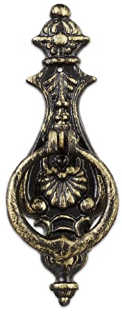 Relaxdays Türklopfer antik, Anschlagring für Haustür, Landhausstil, Gusseisen, HxBxT: 24 x 8,5 x 3 cm, schwarz/bronze, 1 Stück, 10029006