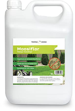 Terra Domi Moosiflor 5 Liter I Flüssigdünger mit Eisen abgestimmt auf vermooste Rasenflächen I Eisendünger für Rasen mit viel Moos I Konzentrat für bis zu 1500m²