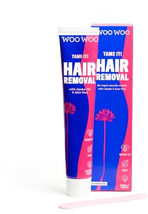 WooWoo Tame It! Haarentfernungscreme Intimbereich Frauen - Sanfte & schmerzfreie Enthaarungscreme für empfindliche Haut - Vegane Creme mit Aloe Vera & Jojobaöl für Bikinizone, Po & Beine - 100ml