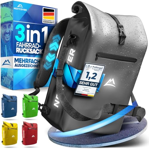 Nextcover® NEU 3in1 Fahrradtasche für Gepäckträger [Aquashield] - Gepäckträgertasche, Rucksack und Umhängetasche [25 Liter] I Fahrrad Tasche wasserdicht