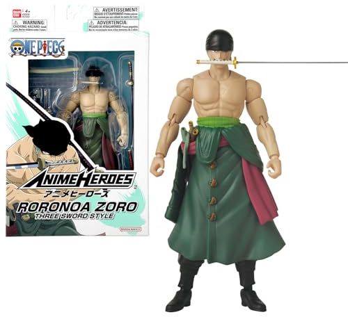 BANDAI – Anime Heroes – One Piece Figur – Lorenor Zorro 17 cm Three Sword Style – Offizielle Lizenz One Piece – Bewegliche Manga Figur Zorro 3 Schwerter – Spielzeug für Kinder ab 4 Jahren – 37052