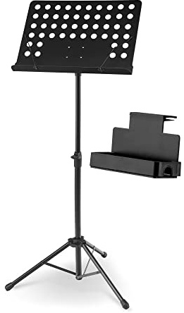 McGrey 11940 Orchesterpult Lochblech Set - stufenlos verstellbar - mit Notenklemmen - inkl. Ablagebox - schwarz