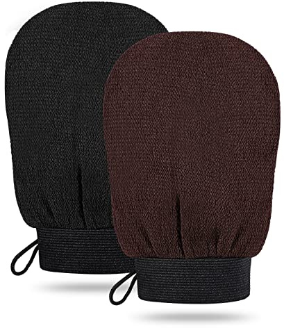 2 Kese Peeling Gloves, Exfoliating Bath Mitts for Body, Black/Brown | Viskose Mit Rauer Textur, Entfernt Hautschuppen, bei Eingewachsenen Haaren, für Dusche, Bad und Hamam