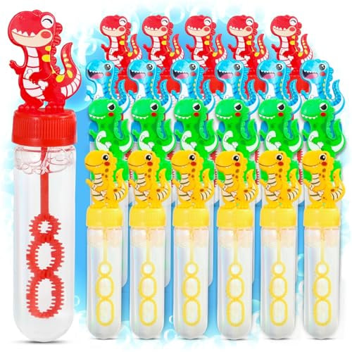 Magicat XXL Seifenblasen Set für Kinder I 24er Set mit lustigen Dino Griffen, Mitgebsel Kindergeburtstag mit je 30ml Flüssigkeit