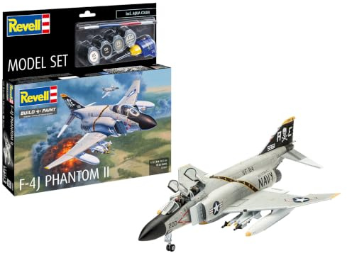 Revell Modellbausatz Flugzeug 1:72 - F-4J Phantom II im Maßstab 1:72, Level 3, originalgetreue Nachbildung mit vielen Details, Model Set mit Basiszubehör, 63941, 63941