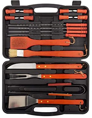 InnovaGoods - 18-Teiliges Grillkoffer Set, Modernes Design, Robust aus Edelstahl und Holz, Kompakt & Benutzerfreundlich, Schwarz/Orange, Einheitsgröße, Holz