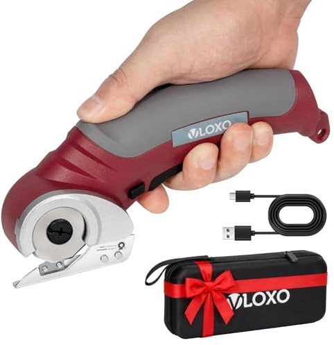 VLOXO Elektrische Schere 4.2V Kabellos Kartonschneider mit Box | Akku-Universalschneider Rollschneider Akkuschere für Stoff Teppich Leder Filz Kunststoff DIY Büro Handwerk