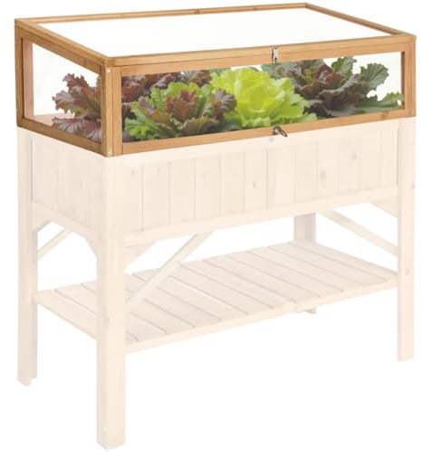 tectake® Frühbeet Aufsatz aus Holz, witterungsbeständig, Schutz vor Wind und Wetter, Frühbeetaufsatz mit funktionellen Hohlkammerplatten, 115 x 53 x 34 cm, kombinierbar Hochbeet 403232
