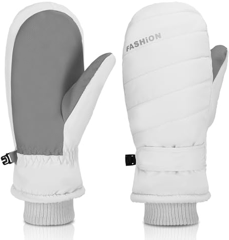 Meng Jiaran Ski-Fäustlinge für Damen, Winter, wasserdicht, rutschfest, Touchscreen, Snowboard-Handschuhe, thermisch, winddicht, mit Fleece, für Skifahren, Wandern, Radfahren, Laufen (grau)