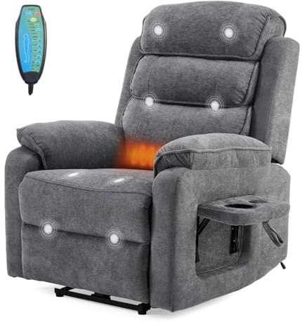 LEADZM Fernsehsessel Relaxsessel mit drahtloser Ladevorrichtung | 1 USB-Anschluss, 1 USB-C-Ladeanschluss, Liegen TV Sessel mit Massage Heizung, Seitentaschen, Getränkehalter (Dunkelgrau)
