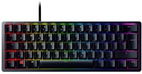 Razer Huntsman Mini (Purple Switch) - Kompakte 60% Gaming Tastatur (Klickende Optisch-Mechanische Switches, Doubleshot PBT-Tastenkappen, Abnehmbares USB-C Kabel) QWERTZ DE-Layout | Schwarz