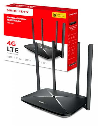 Mercusys MB115-4G LTE Router, 4G N300 WLAN Router unterstützt SIM Karten, 4G Cat 4 bis zu 150 Mbit/s, 4×100 Mbps Ports, Plug and Play, bis zu 32 Geräte