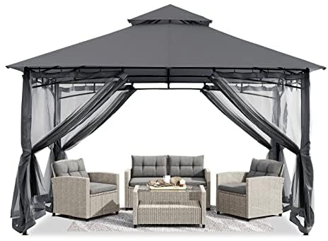 ABCCANOPY Pavillons mit Netz für Terrassen, Doppeldach, weiches Überdachung, Garten, Hinterhof, Pavillon für Schatten und Regen, 3 x 3,6 m (grau)