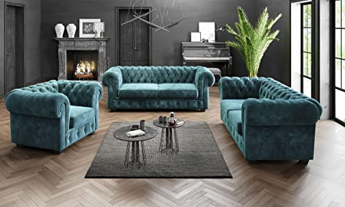 All4All Polstergarnitur Sofagarnitur Roma 3+2+1 Glamour Gesteppt Chesterfield 11 (1-sitzer)