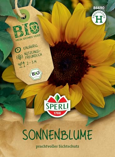 Sperli BIO Sonnenblumensamen 86690, Blumensaat | Wuchshöhe 3-4m, Farbenfrohe Gartenbereicherung & Tier-Nahrungsquelle, sonnenblumen samen groß, sonnenblumensamen kaufen