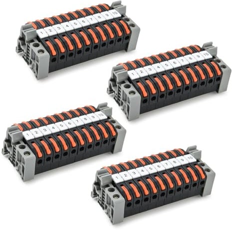Vothen 40 Stück Reihenklemmen Hutschiene, Hutschienen Klemmen, Klemmblock Klemmleiste Kit mit 10cm Hutschiene, Elektrische Anschlussblöcke 0,08-4mm²,für Automatisierungsprojekte DIY-Projekte, steckbar