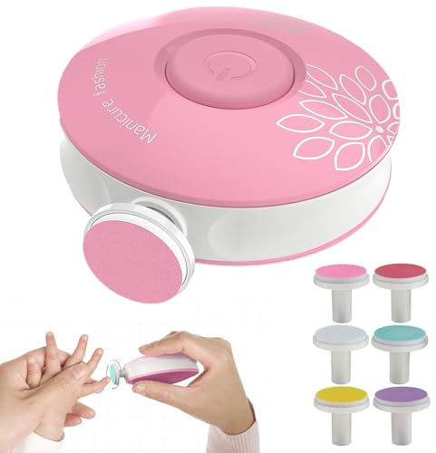 Elektrische Kinder Nagelfeile, Sicherer Kinder Nagelschneider, Kinder Nageltrimmer Maniküre Set, mit 6 Austauschbare Schleifköpfe, von Kinder und Erwachsenen - Rosa