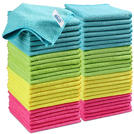 HOMEXCEL Mikrofasertücher 50 Stück, Wiederverwendbare Küchen-Mikrofaser-Reinigungstücher, Lappen Putztücher Geschirrtücher, Fusselfreie Waschbare für Zuhause, Fenster, Auto 30 x 30 cm