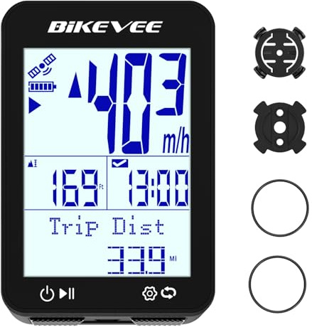 Bikevee GPS Fahrradcomputer Kabellos IPX7 Wasserdicht 2.4'' FSTN Display 28H Akku