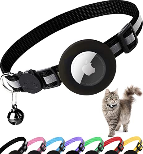 Dgerp Katzenhalsband Airtag, Halsband Katze mit Air Tag Hülle(Schwarz) | Gps Tracker Katze,mit Sicherheitsverschluss & Airtag Schutzhülle & Glöckchen,geeignet für Katzen aller Größen,Leicht