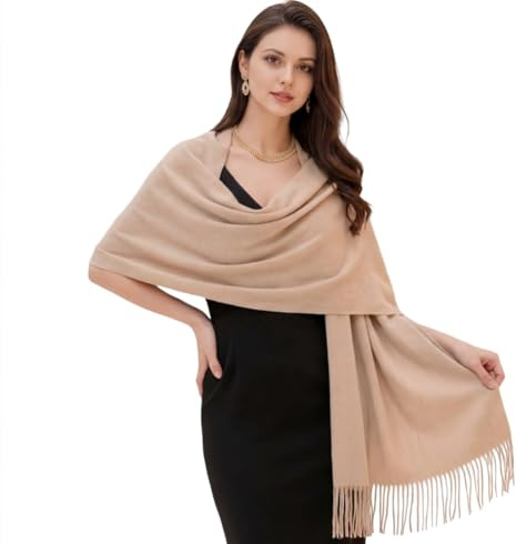 LA FERANI Damen Kaschmir Schal dünn leicht Frühling 200x70 Kaschmirschal für formell Anlässe stilvoll elegant einfarbig extra geschmeidig Uni Farbe Damenschal (Beige)