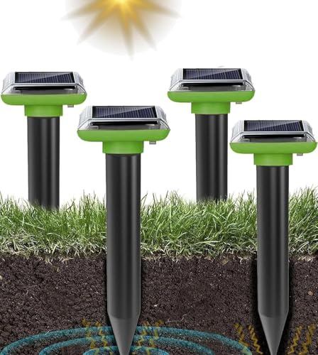 WUGEIN Solar Maulwurfschreck,Ultraschall Maulwurfschreck Maulwurfvertreiber für Mäuse,Wasserdicht IP66 Maulwurfbekämpfung für Garten,Rasen,Bodentiere,Wühlmäuse,Ameisen,Schlangen(4 Stück)