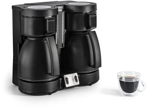 KRUPS Duothek Thermo Filterkaffeemaschine, zwei separate Isolierkannen und Brühvorgänge, sehr gute Isolierleistung, Ein-und-Aus-Schalter mit Kontrolleuchten, 2 x 8 Tassen, Schwarz, KT8501