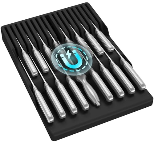 Lifewit Magnetischer Messerhalter Schublade für 16 Messer, Messer Organizer mit Rutschfestem Boden, Messerblock leer aus Kunststoff, Großer Messereinsatz Schubladeneinsatz, 42 x 29.5 x 5 CM, Schwarz