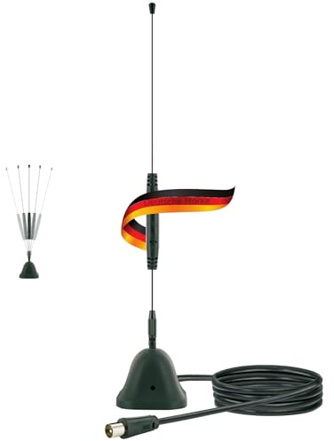 SCHWAIGER DVB-T2 Stabantenne aktiv, HD Antenne für Fernsehen & Radio | inkl. LTE-Filter, TV-Antenne mit Verstärker für DAB+ & UKW, für inne & außen, Magnetfuß