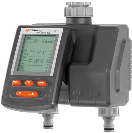 Gardena Bewässerungscomputer MultiControl Duo: Automatische Bewässerungssteuerung, Wochentage programmierbar, bis zu 3 Bewässerungen pro Tag, mit LC-Display (1874-20)