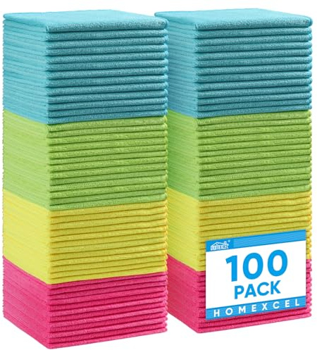 HOMEXCEL Microfasertücher 100 Stück, Mikrofasertücher Mikrofaser Reinigungstücher Putzlappen Küch Geschirrtücher für Küche,Glas, Auto, Motorrad, Fenster, 30 x 30 cm