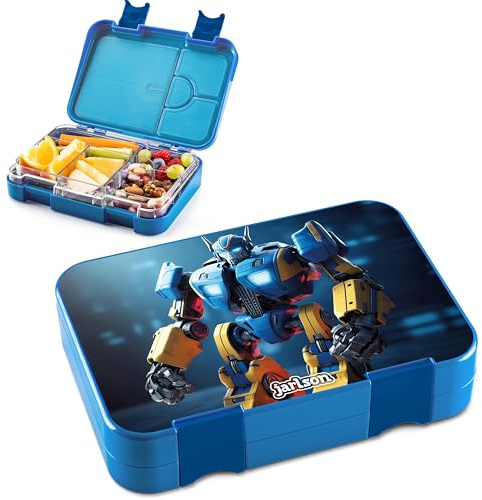 Jarlson® Brotdose Kinder mit Fächern - TONI Lunchbox - Bento Box auslaufsicher – Jausenbox für Kindergarten und Schule - Mädchen und Jungen | Vesperbox | Snackbox (ROBOTER)