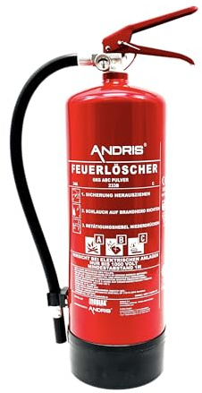 6kg ABC Pulver orig. ANDRIS® Feuerlöscher mit Halterung, Prüfnachweis + ISO Symbolschild