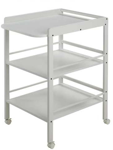 Geuther 4842 Wickelregal Clarissa Breite: 56 cm Wickeltisch 4 Feststellrollen mit Zwei Ablageflächen aus massivem Buchenholz schadstofffrei in 3 Weiß