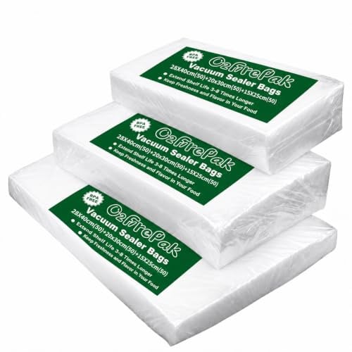 O2frepak 150 Stk Vakuumierbeutel für Lebensmittel Vakuumiergerät | 28x40cm(50)+20x30cm(50)+15x25cm(50) BPA-frei,LFGB,Kochfest und Sous Vide Gefrierbeutel,Profi Vakuumbeutel Lebensmittel