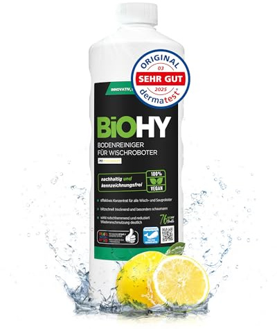 BiOHY Bodenreiniger für Wischroboter (1l Flasche) | Reinigungsmittel Konzentrat für alle Wisch & Saugroboter mit Nass-Funktion | Schaumarm & Streifenfrei | Für alle Böden