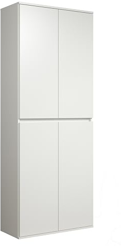 Garderobenschrank Nevada Weiß · B 74 x H 191 cm | B 74 x H 191 x T 34 cm · 4 Türen, 6 Einlegeböden · 1 Kleiderstange